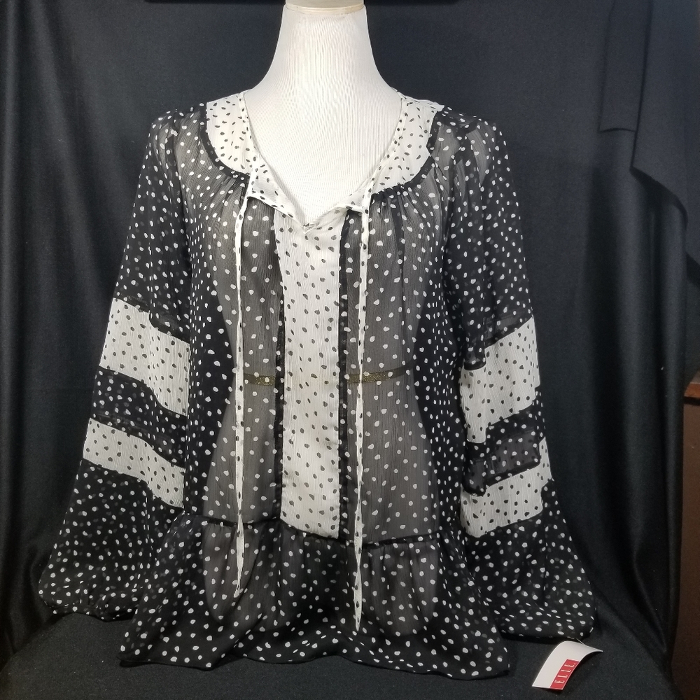 Sheer Boho black and white blouse Top